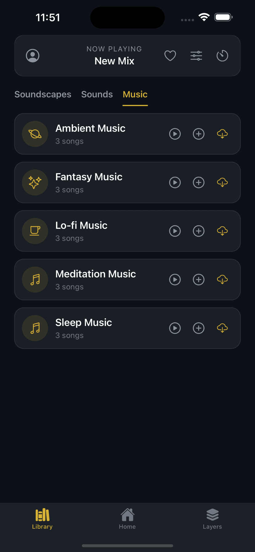 Soundscape library showing categorized ambient environments
