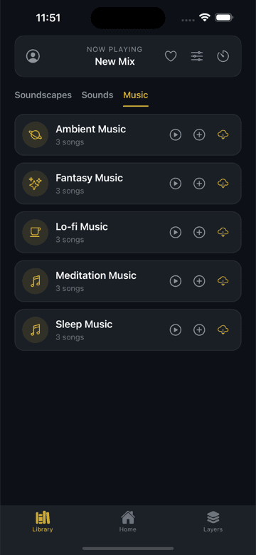 Soundscape library showing categorized ambient environments